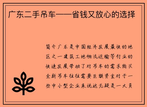 广东二手吊车——省钱又放心的选择